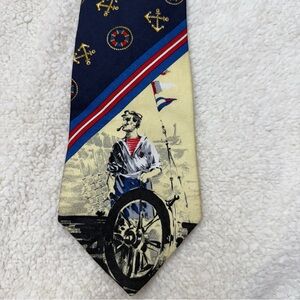 Vintage 80s Tommy Hilfiger Blue and Cream Silk Tie with Vintage Sailor Design
